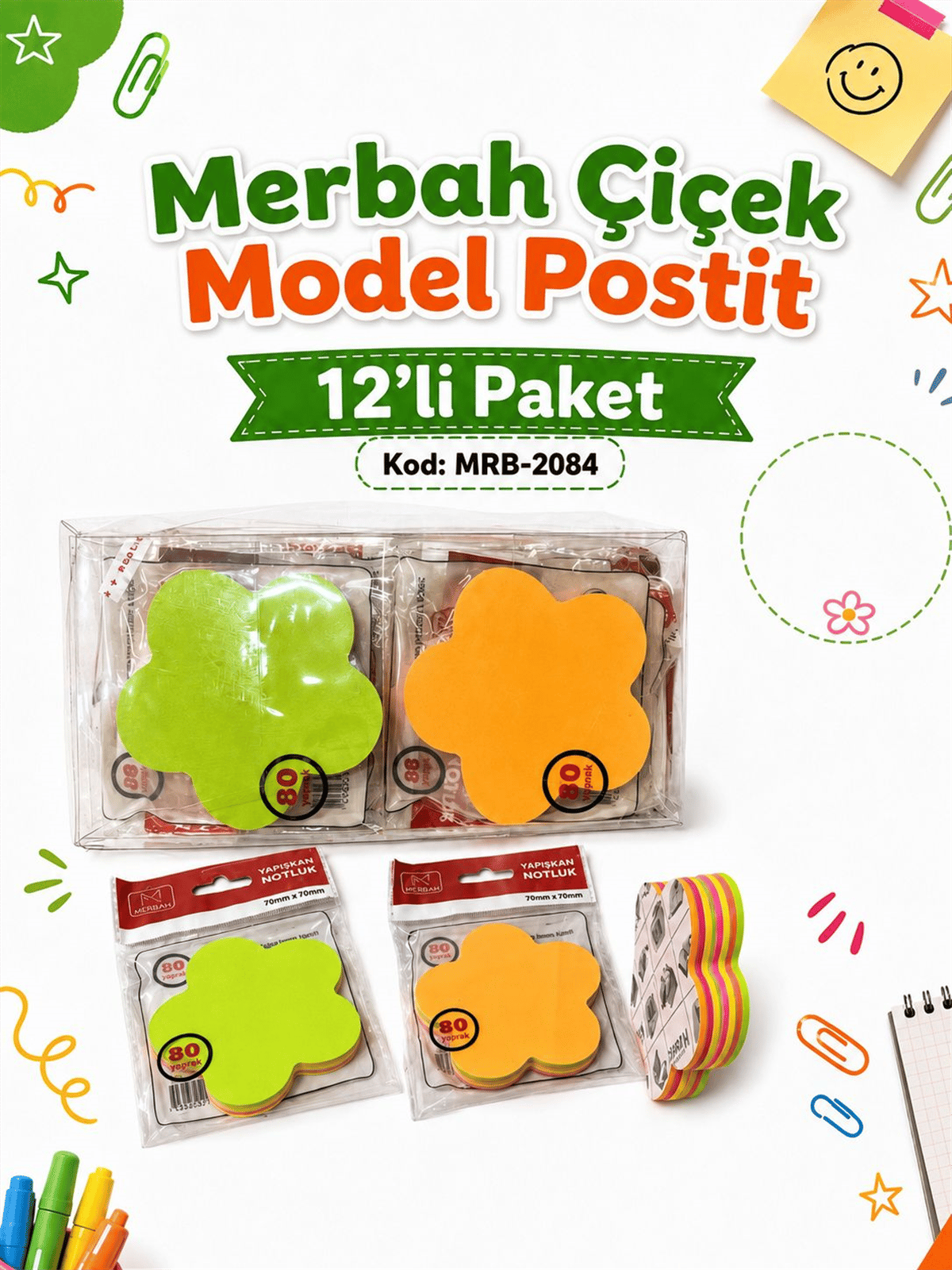 MRB-2084 ÇİÇEK MODEL POSTİT PK:12 Lİ 