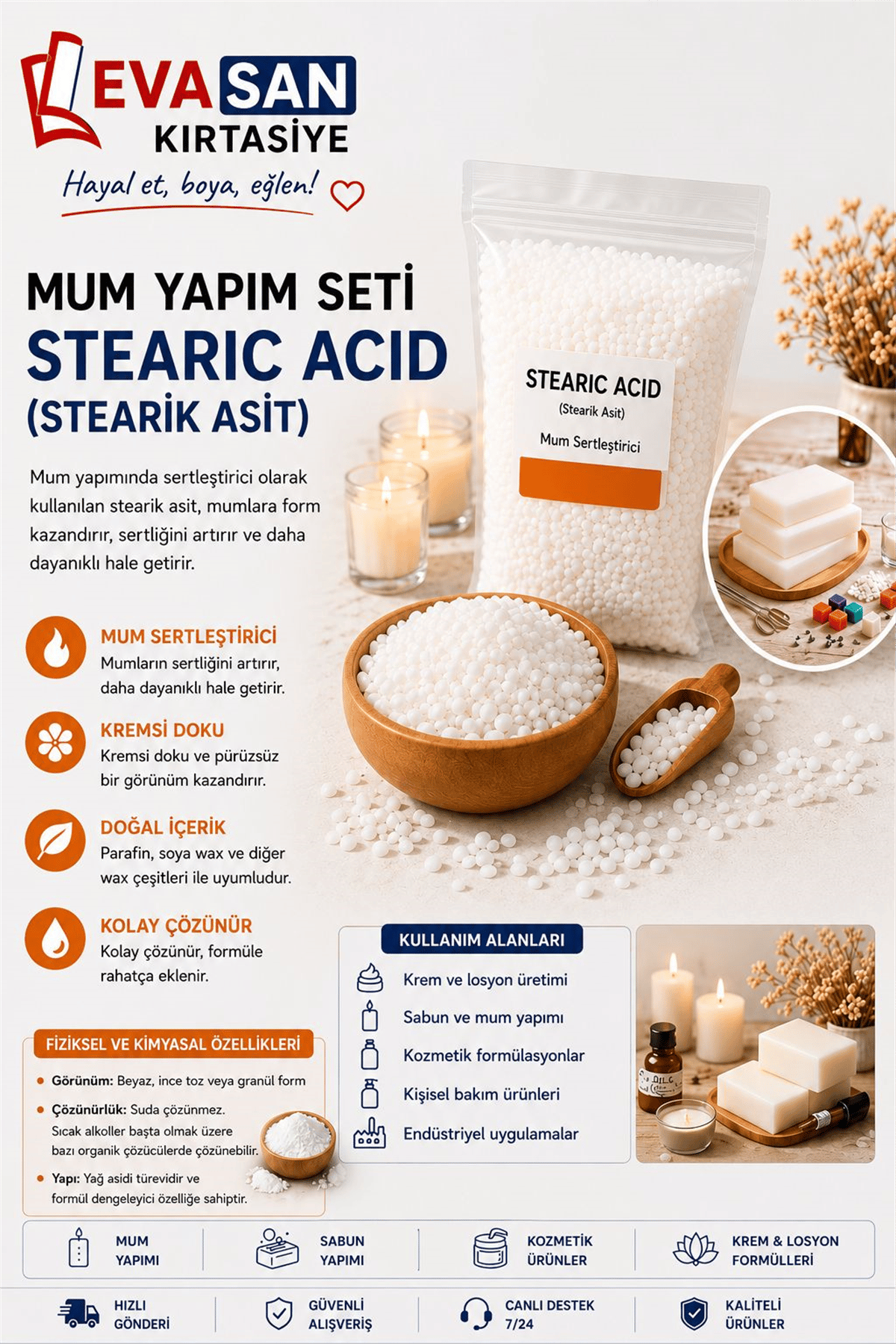 MUM YAPIM SETİ STEARIC ACID (STEARİK ASİT) 500 GR