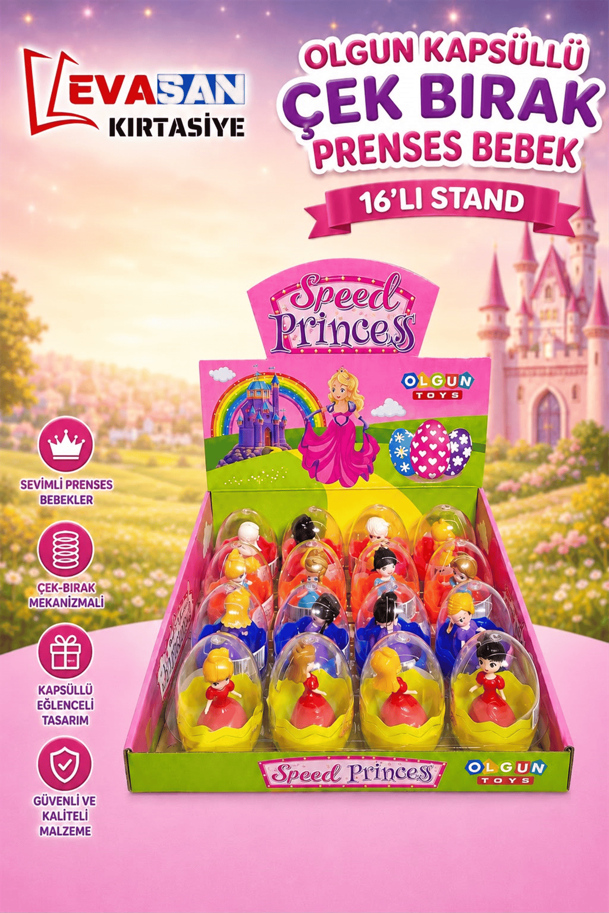 OLGUN KAPSÜLLÜ ÇEK BIRAK PRENSES BEBEK 16 LI STAND