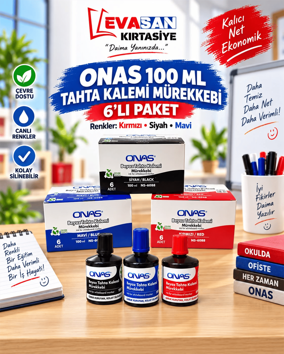 ONAS NS-6088 100 ML BEYAZ TAHTA KALEMİ MÜREKKEBİ PK:6 LI