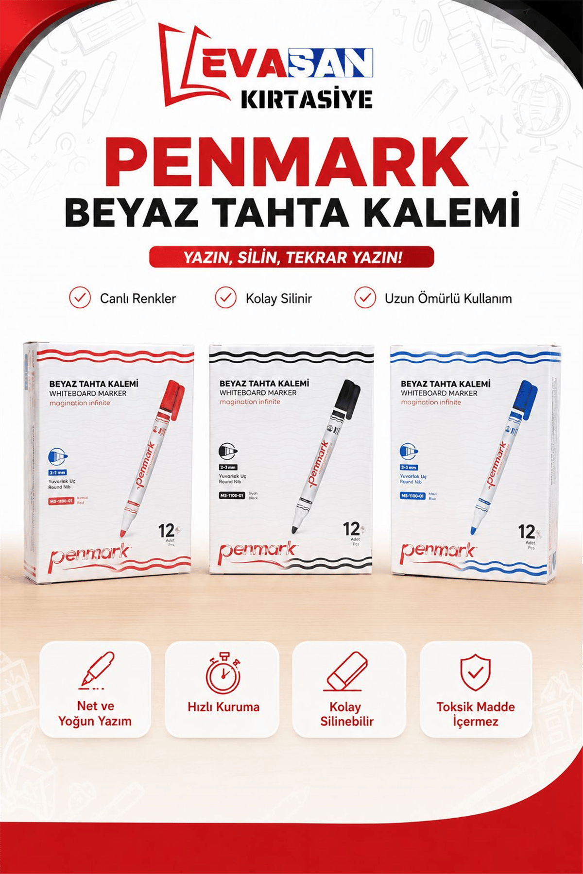 PENMARK BEYAZ TAHTA KALEMİ PK:12 Lİ