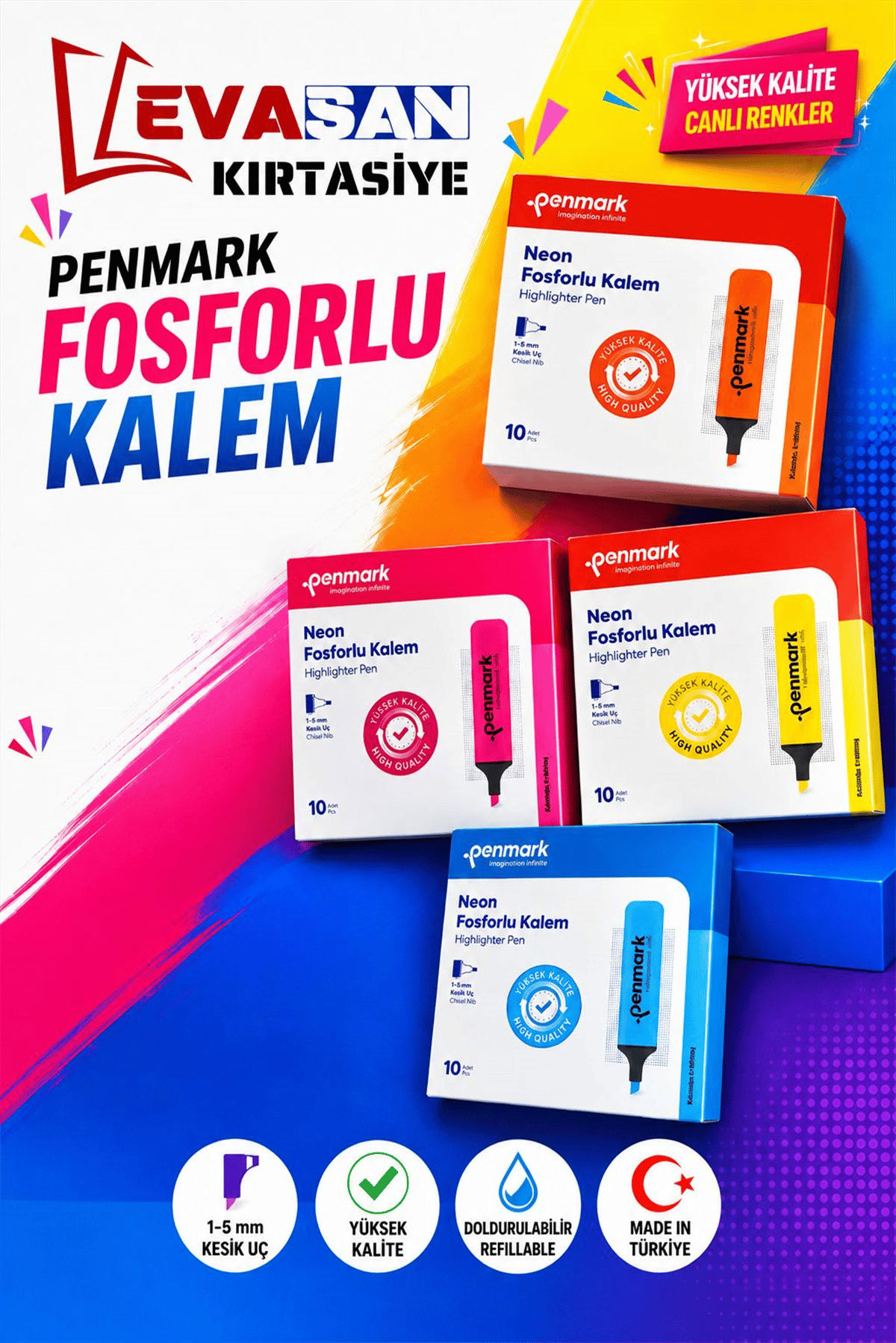 PENMARK TEK RENK FOSFORLU KALEM PK:10 LU