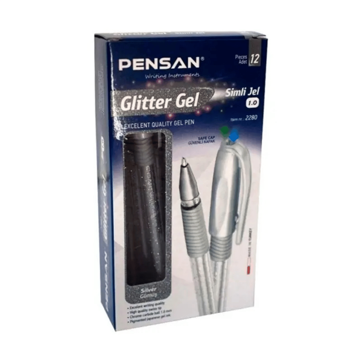 PENSAN 2280 GLİTTER SİMLİ JEL KALEM GRİ 12 Lİ