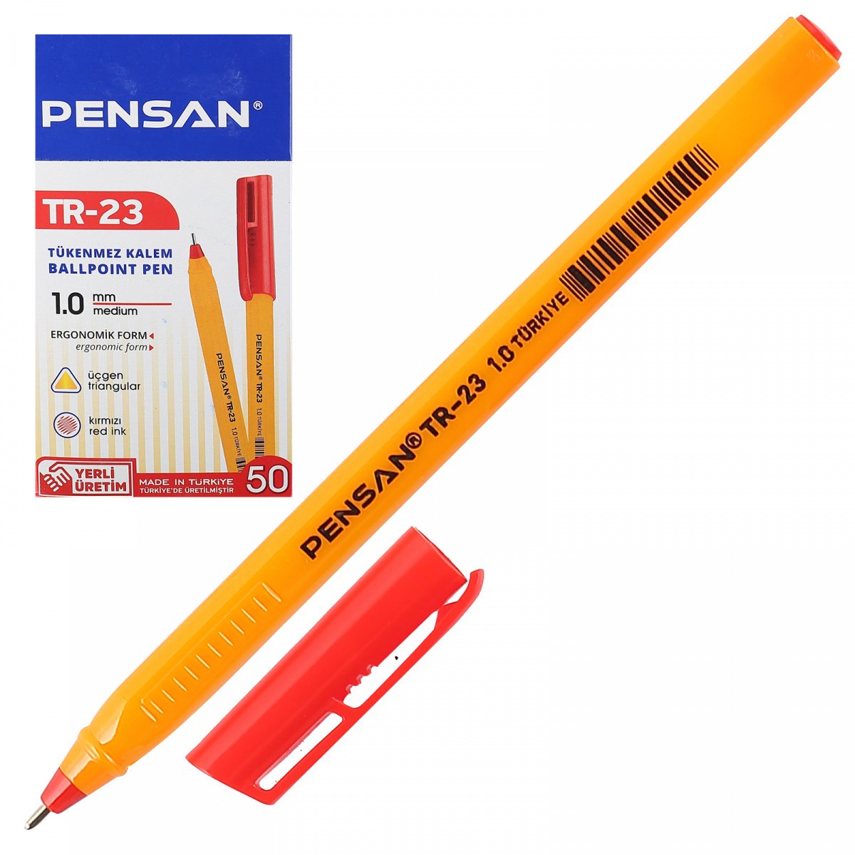PENSAN TR-23 ÜÇGEN  TÜKENMEZ KALEM KIRMIZI 50 Lİ