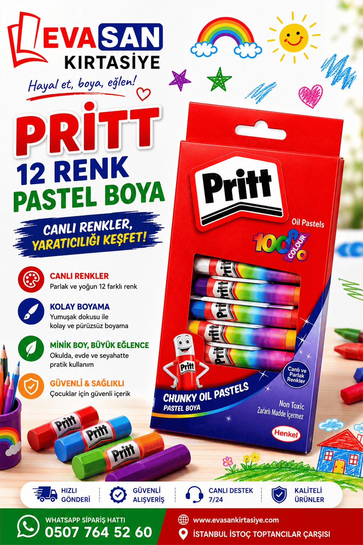 PRİTT 12 RENK PASTEL BOYA PK:12 Lİ