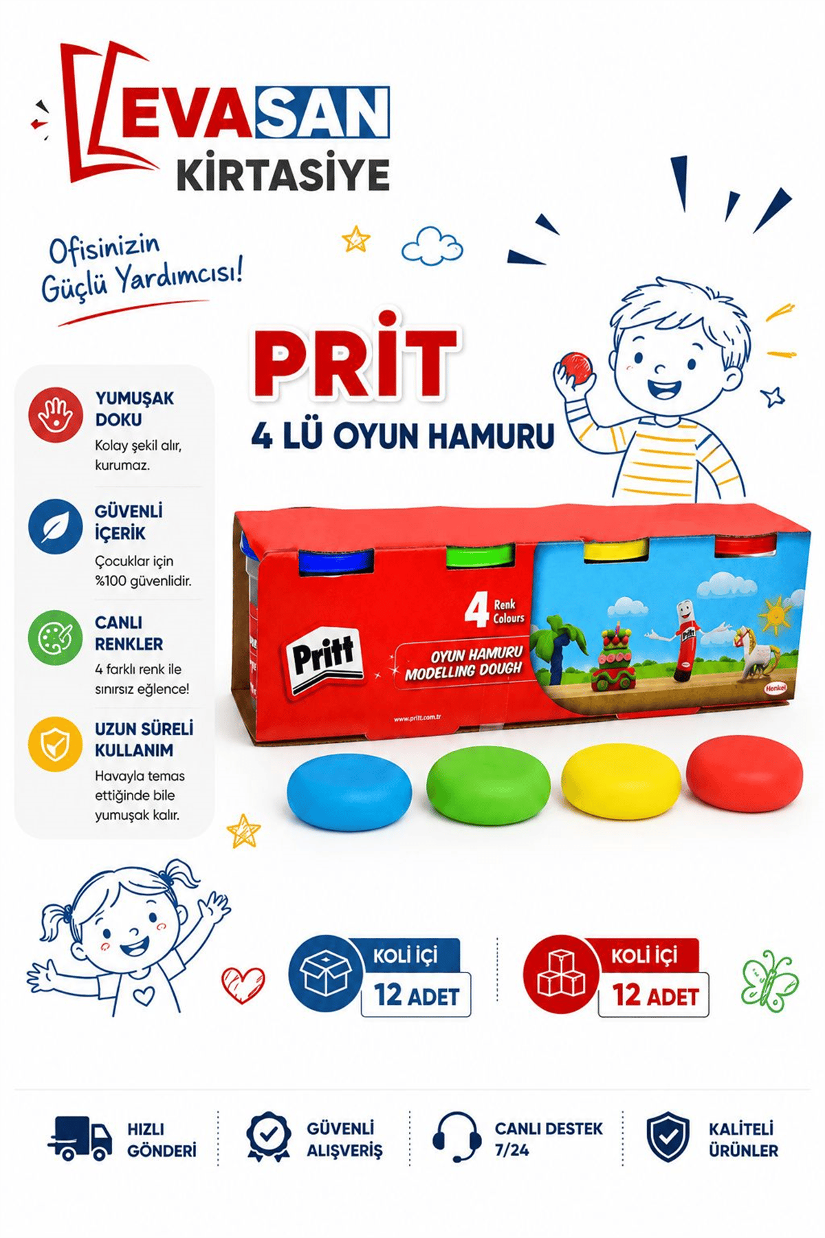 PRİTT 400 GR 4 LÜ OYUN HAMURU PK:12 Lİ