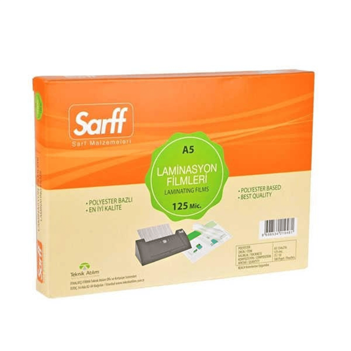 SARFF A5 125 MİCRON LAMİNASYON FİLMİ PK:100 LÜ *20