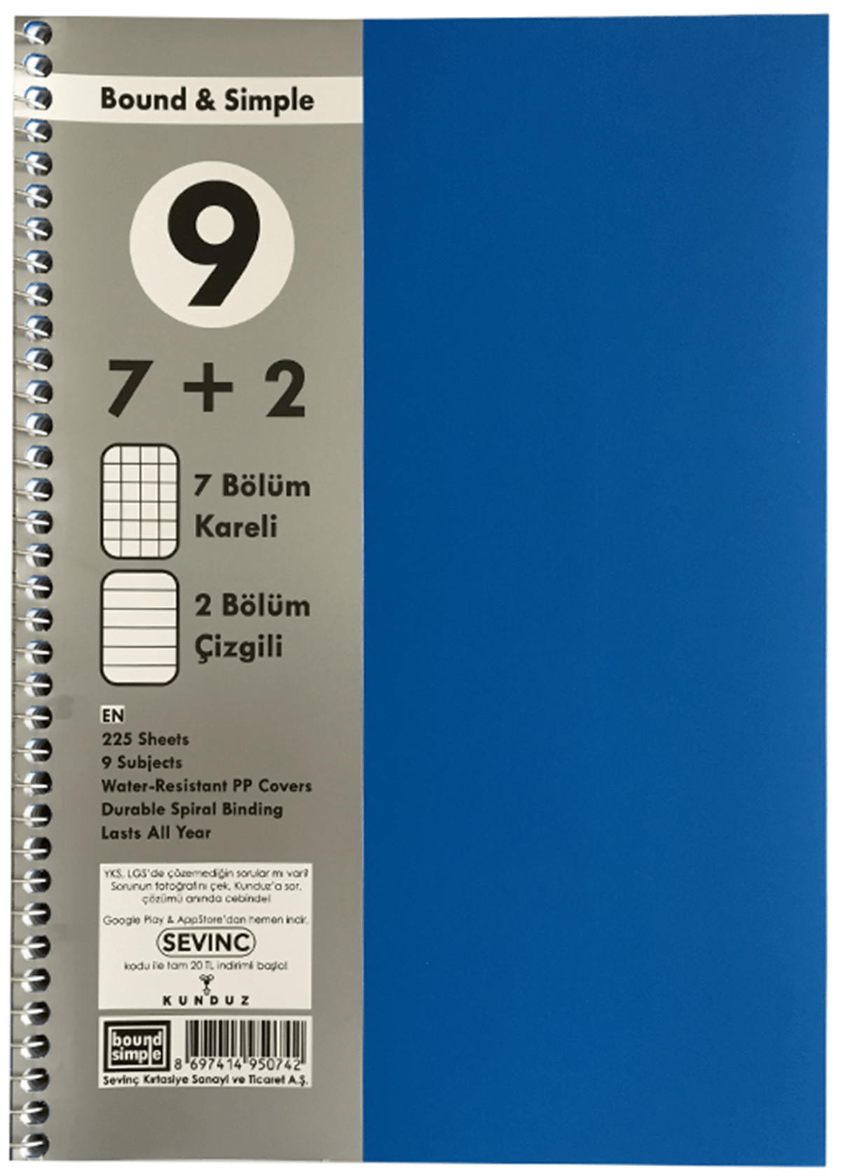 SEV AYRAÇLI DEFTER 7+2 225 YP. *20