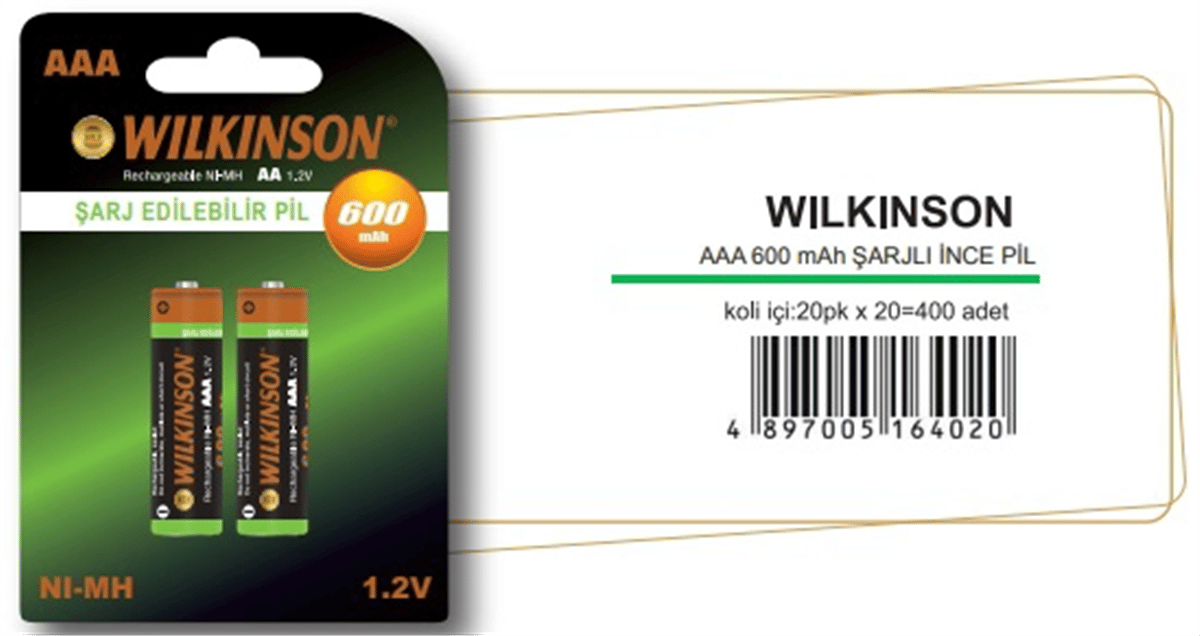 WILKINSON AAA 1,2V ŞARJ EDİLEBİLİR İNCE PİL 600 MAH