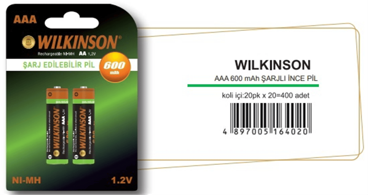 WILKINSON AAA 1,2V ŞARJ EDİLEBİLİR PİL 600 MAH