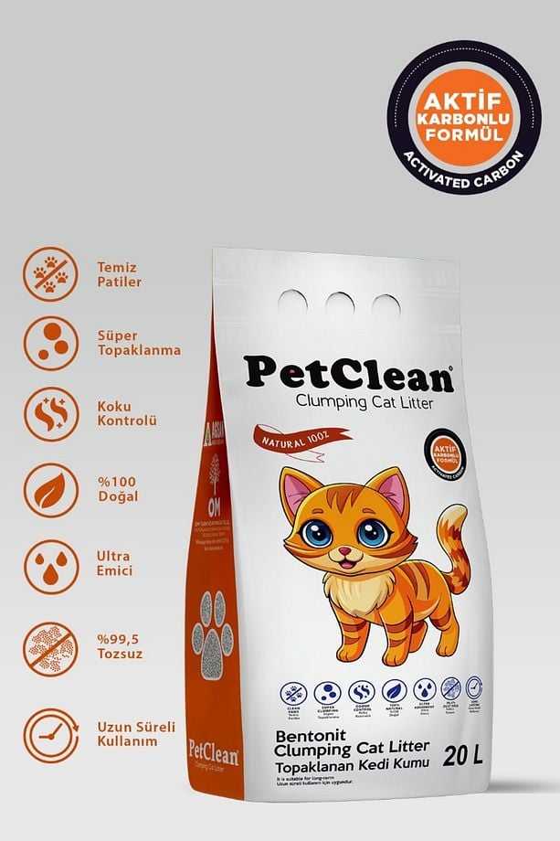 Pet Clean – 20 Litre – Aktif Karbonlu – İnce Taneli – Topaklanan / Tozsuz