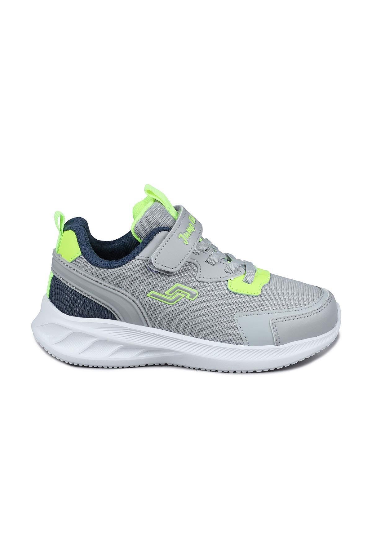 28106 Cırtlı Açık Gri - Neon Yeşil Üniseks Çocuk Sneaker Günlük Spor Ayakkabı