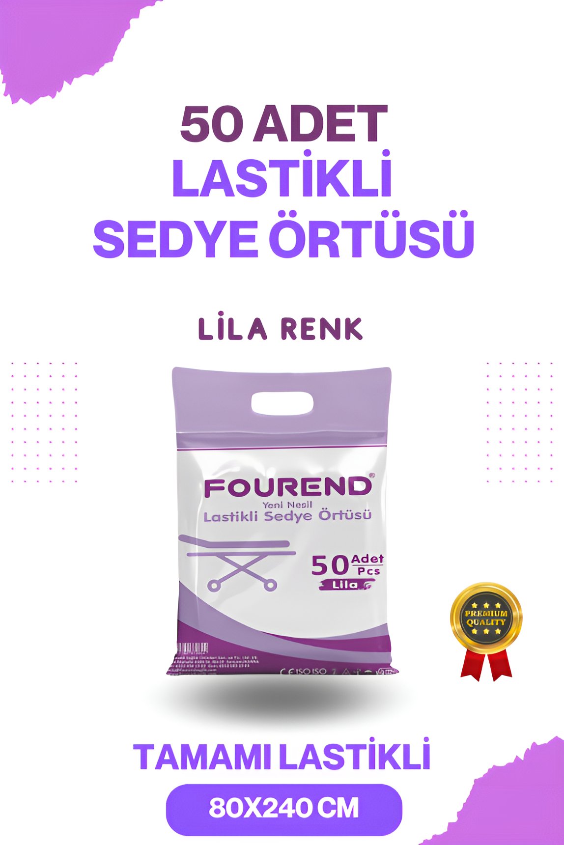 Fourend Yeni Nesil Lastikli Sedye Örtüsü 50 Adet - Renk: Lila/Mor