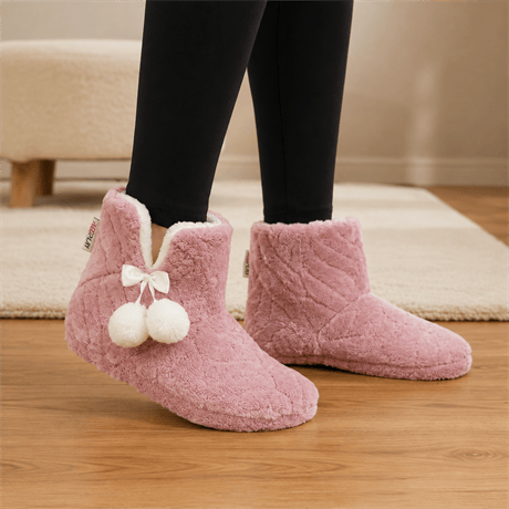 RIVA Shoes Kadın Peluş Ev Botu Ponponlu Fiyonklu Yumuşak Astarlı Kışlık Panduf Ev Botu