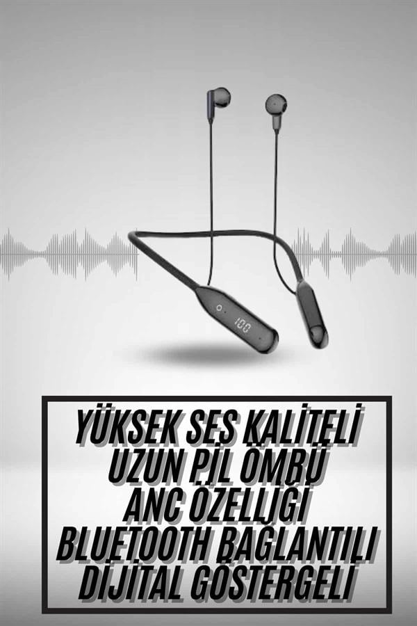 100 Saat Kablolu Boyun Askılı Dijital Göstergeli Bluetooth Kulaklık