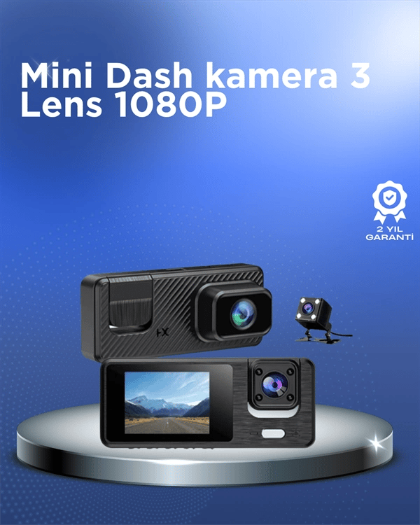 1080P 3 Kameralı Araç DVR – Döngü Kayıt ve Geri Görüş Özellikli