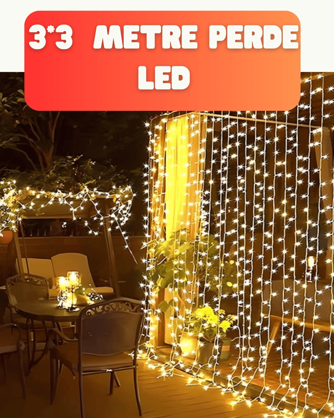 300 LED Perde Işık – Sıcak Beyaz Dekoratif Aydınlatma