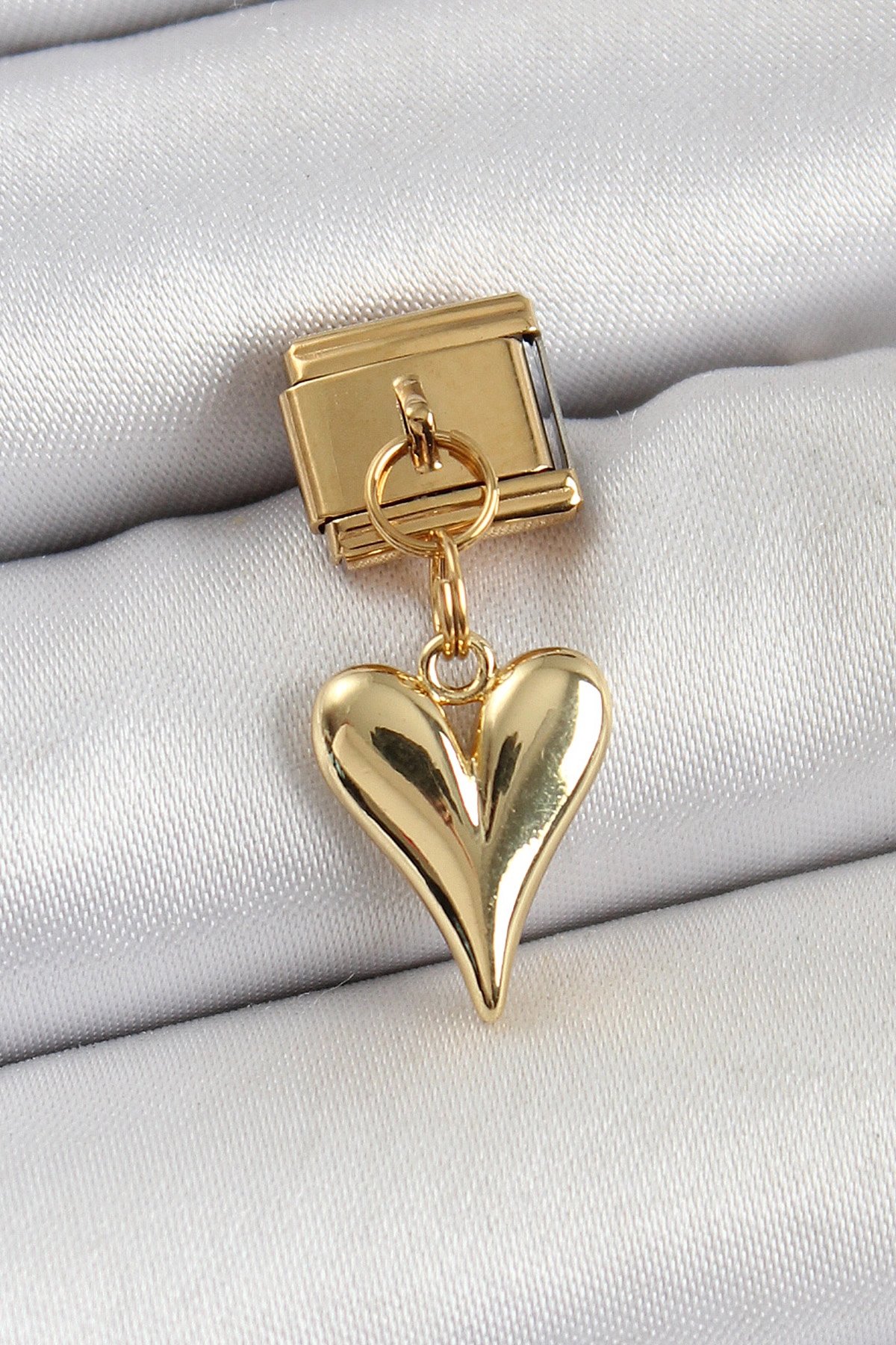 316L Çelik Sallantılı Kalp Model Gold Renk Nomination Charm