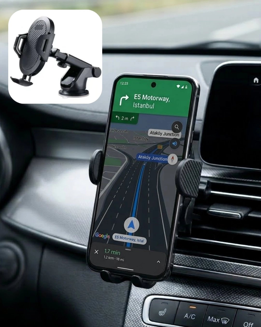 360° Döner Araç Telefon Tutucu Otomatik Kilit Mekanizmalı Stand
