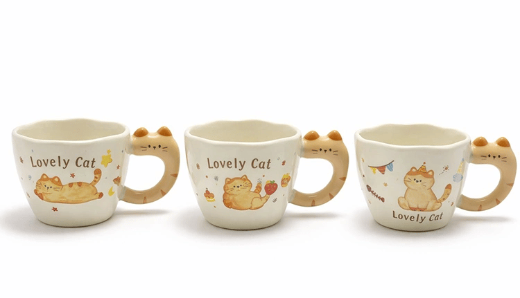 3D Kedi Kuyruk Detaylı Kupa Bardak