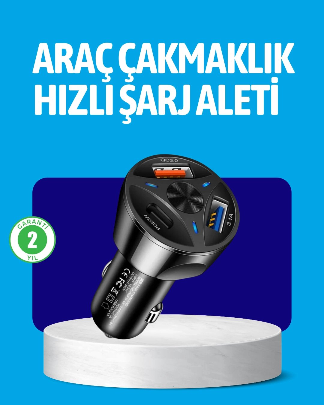 55W Güçlü Araç Şarj Cihazı Power Delivery Destekli