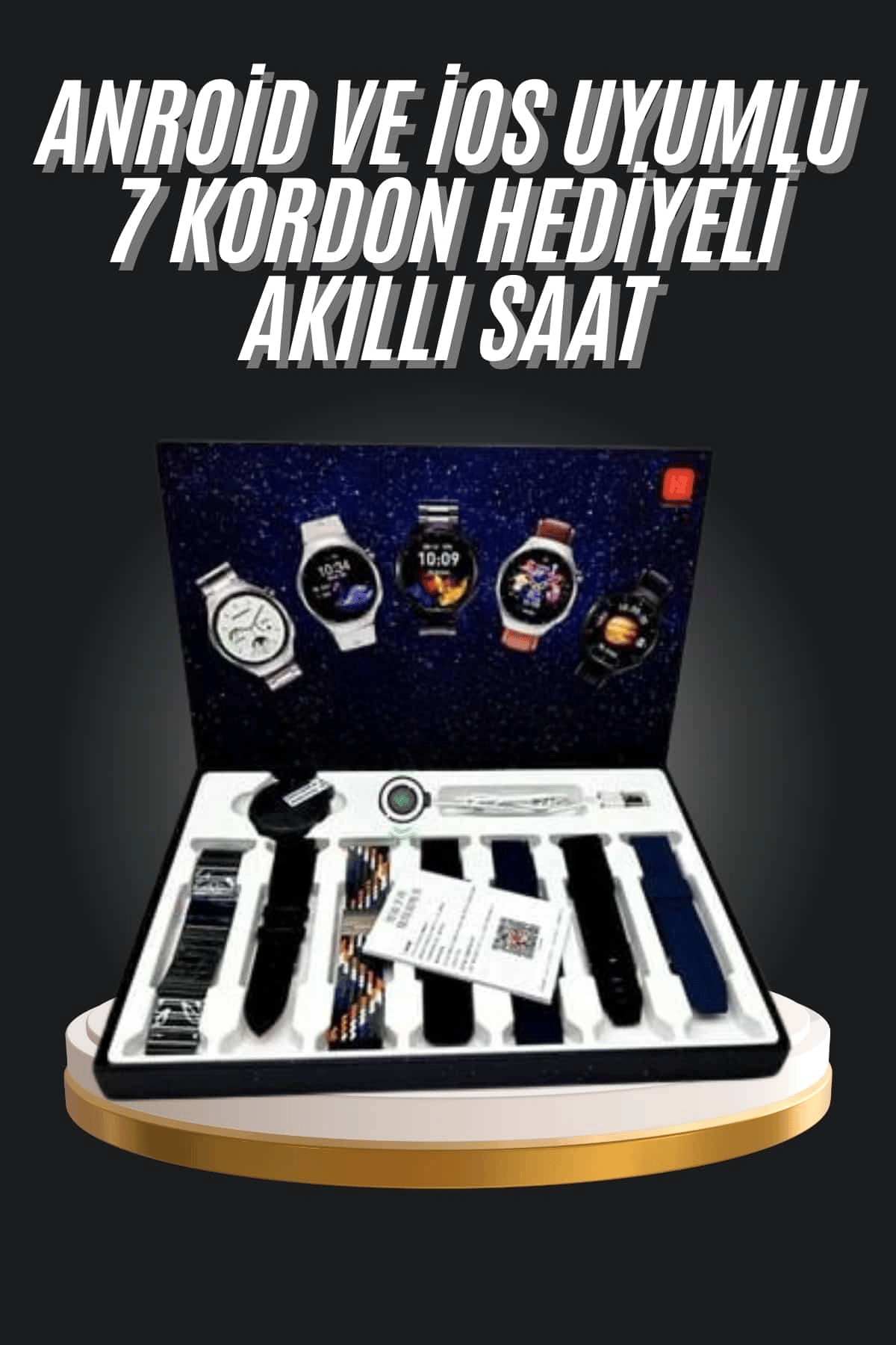 7 Kordonlu Akıllı Saat Siyah Kasa Dokunmatik Ekran Uyku ve Sağlık Takibi