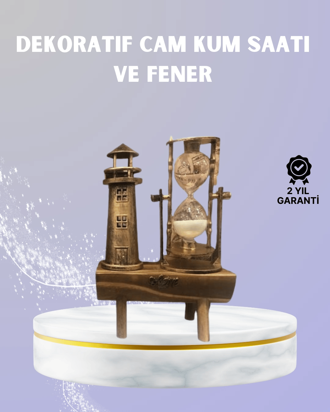Ahşap Kum Saati ve Deniz Feneri Figürü Bir Arada – Ev & Ofis Dekorasyonu