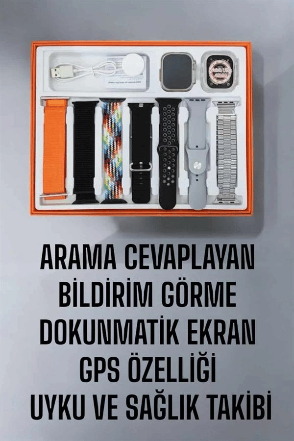 Akıllı Saat 7 Kordonlu Metal,Plastik Ve Hasır Kordon Seçeneği