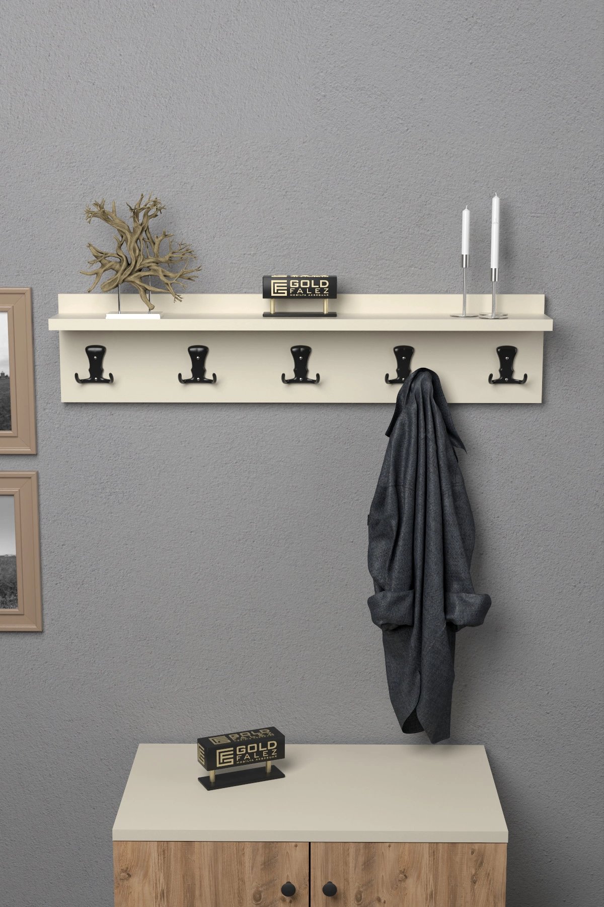 Askılık Duvar Elbise Askılığı Portmanto 80 Cm Krem Düz