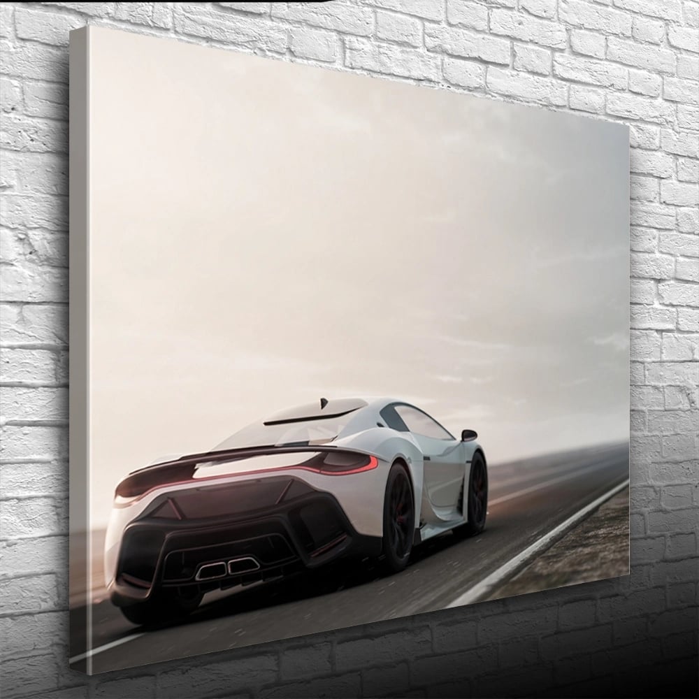 Beyaz Spor Araba Fotoğrafı Kanvas Tablo 50 x 70
