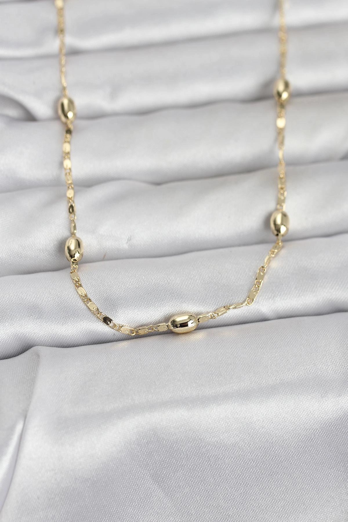 CM 14K Gold Renk Damla Topçuklu Zincir Model 60 cm Kadın Kolye