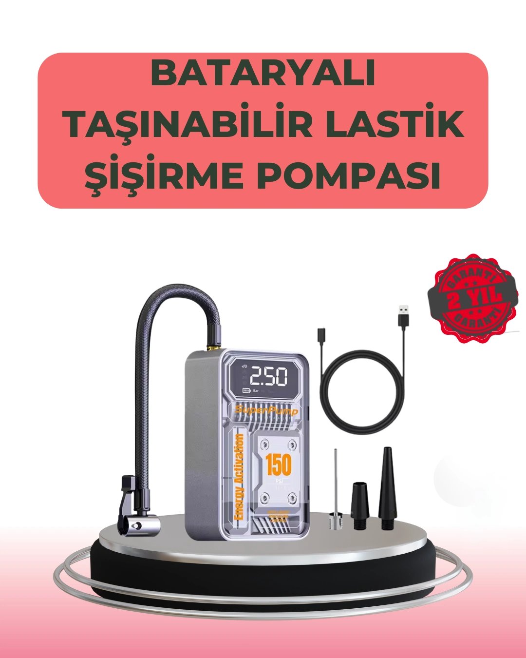 Çok Fonksiyonlu Araç, Bisiklet, Top Uyumlu Elektrikli Hava Pompası