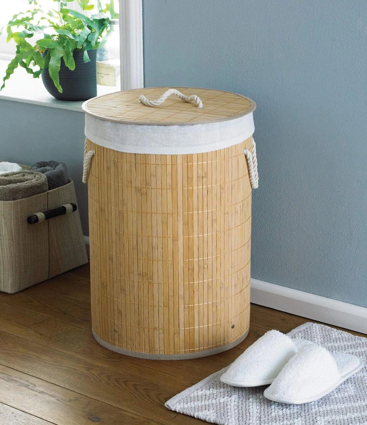DecoHandy Yuvarlak Bambu Kirli Sepeti
