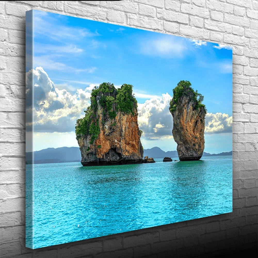 Deniz de İki Adacık, Mavi Tonlarda Fotoğraf Kanvas Tablo 50 x 70