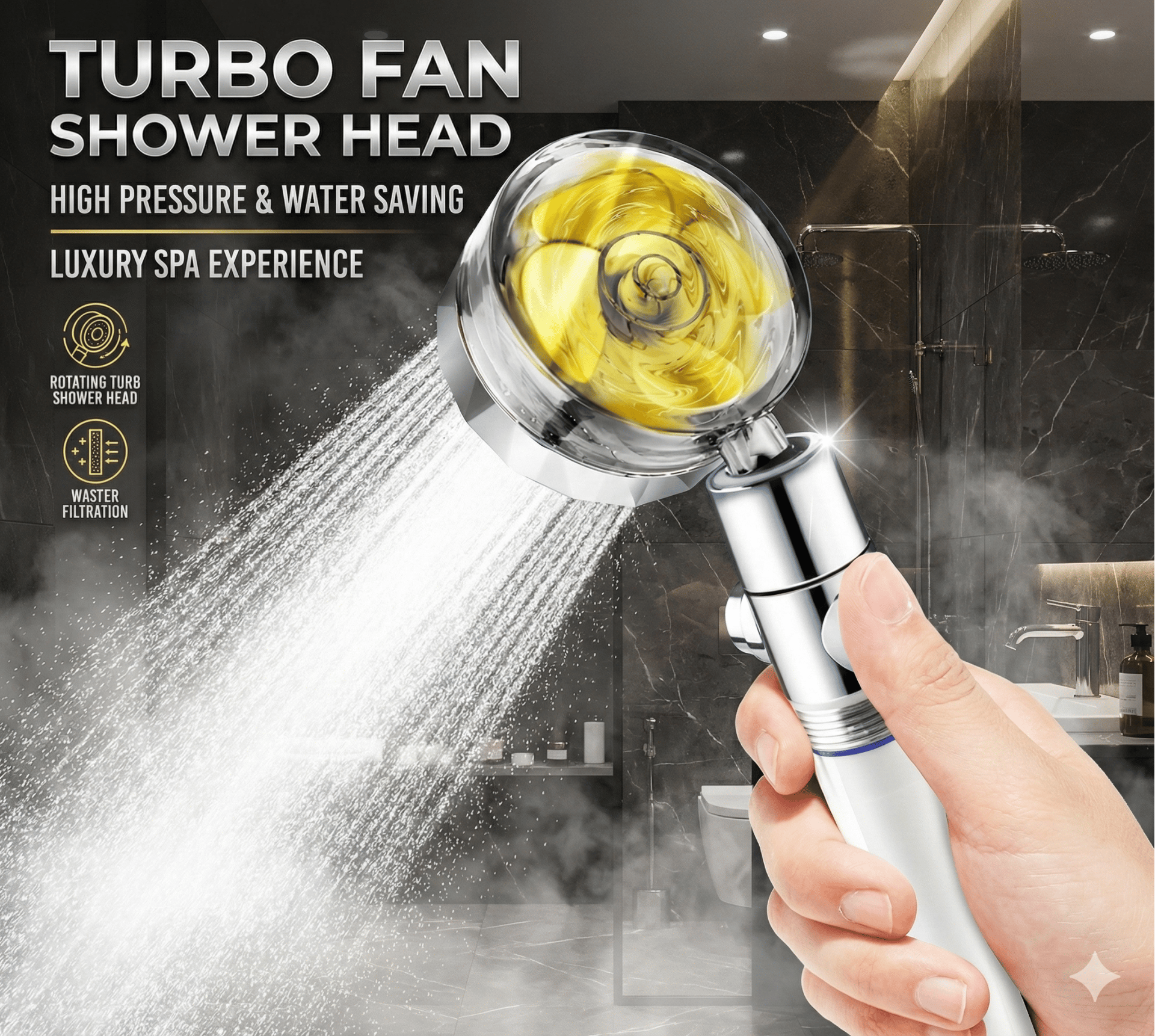 Duş Başlığı Turbo Pervaneli Serinletici Tasarım