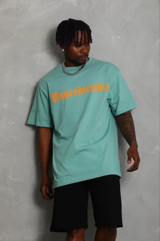 Erkek Baskılı T-Shirt Kısa Kol Bisiklet Yaka Regular Fit Rahat Kalıp Günlük Tişört - Mint Yeşili