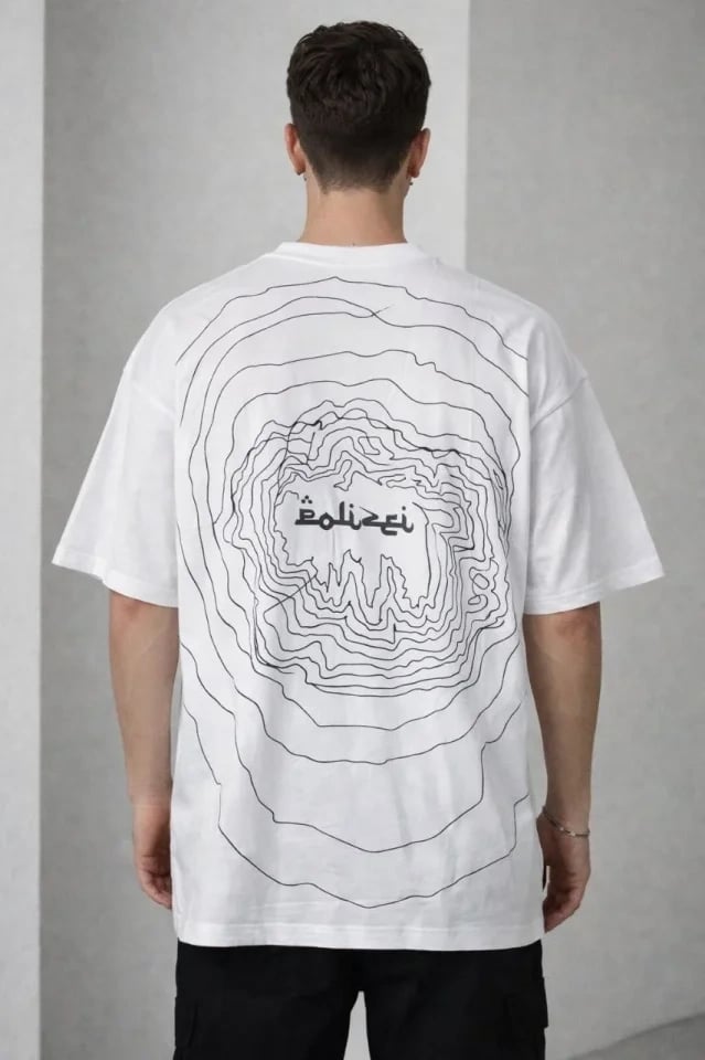 Erkek Bisiklet Yaka Baskılı Kısa Kollu Tişört Streetwear Günlük Basic Pamuklu T-shirt - Beyaz
