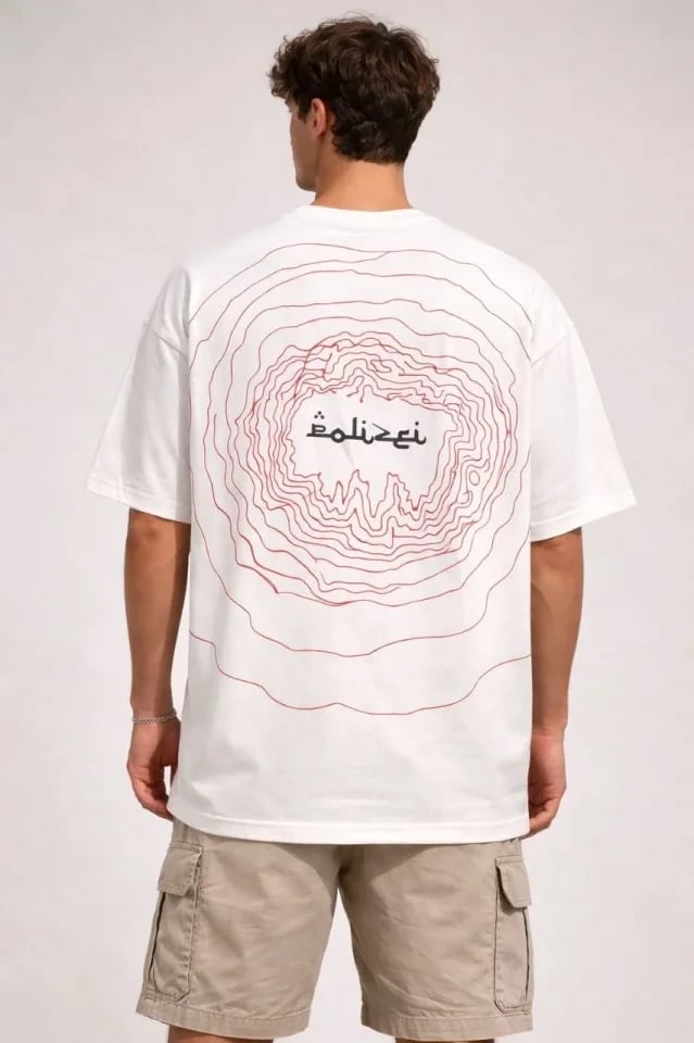 Erkek Bisiklet Yaka Baskılı Kısa Kollu Tişört Streetwear Günlük Basic Pamuklu T-shirt - Beyaz