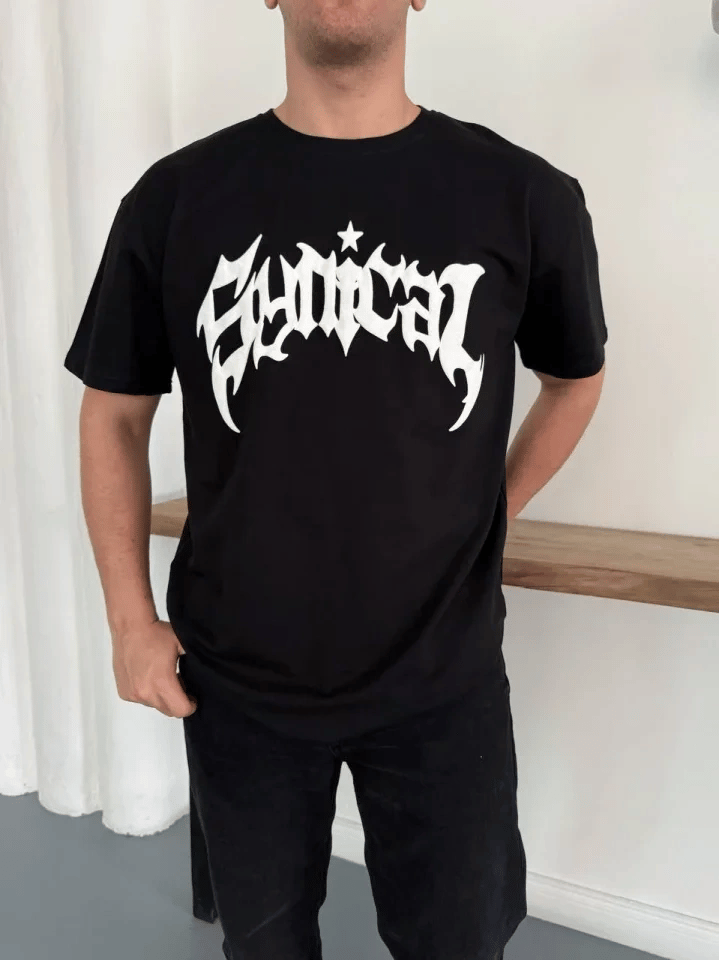 Erkek Bisiklet Yaka Ön Baskılı  Kısa Kollu Tişört Streetwear Günlük Basic Pamuklu T-shirt - Siyah