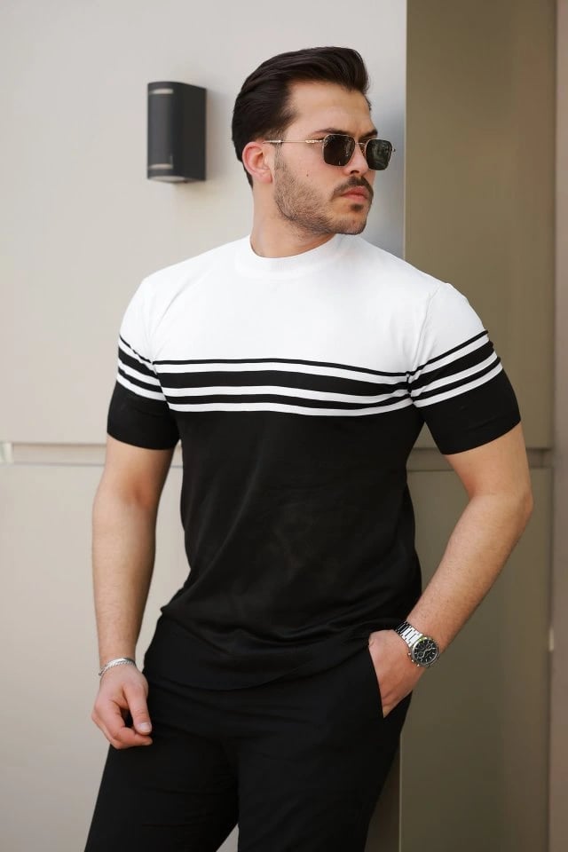Erkek çizgili Kısa Kollu T-shirt