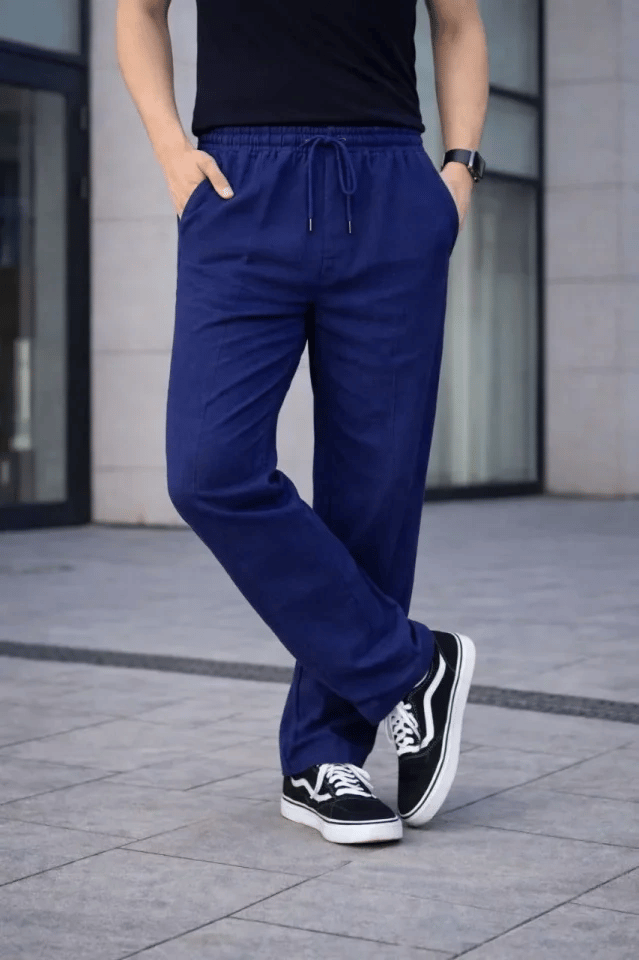 Erkek Keten Cepli Çıma Dikişli Jogger Buggy Pantalon Rahat Kalıp - Lacivert