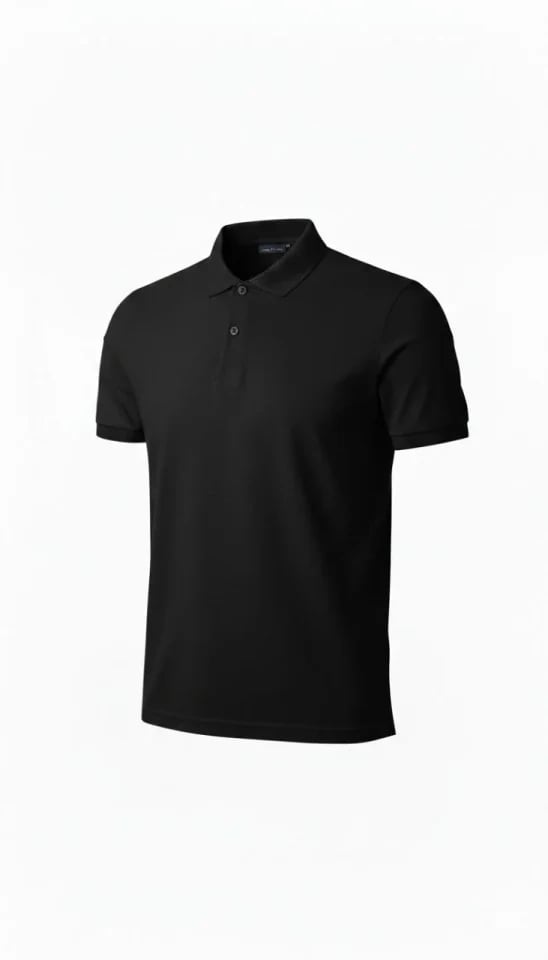 Erkek Pike Kumaş Düğmeli Yaka Regular Fit Günlük Kısa Kol Tişört T-shirt - Siyah