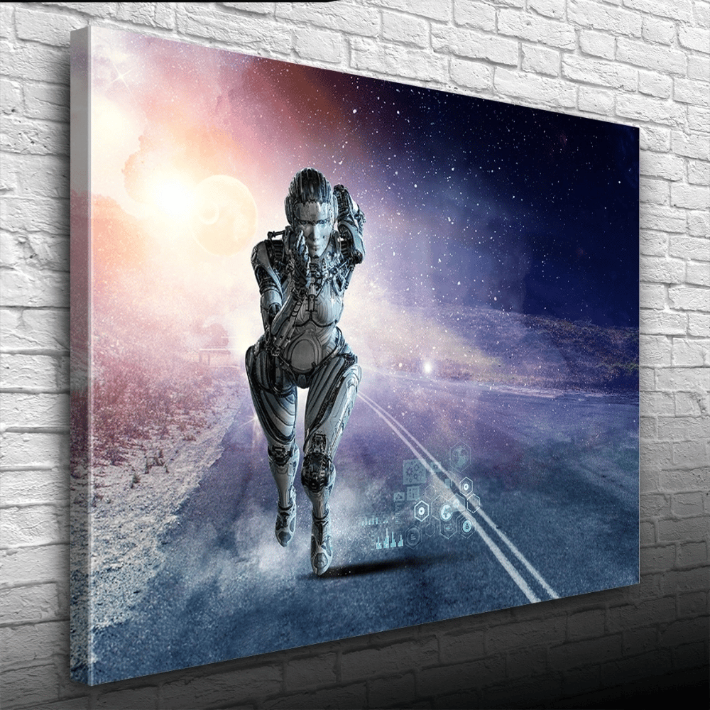 Futuristik , İnsansı Robot , Mavi Tonlar Kanvas Tablo 50 x 70