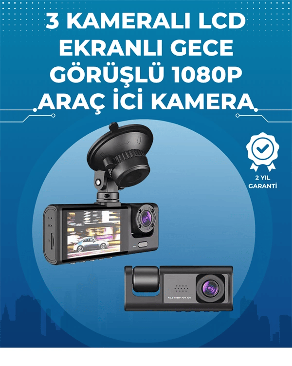 Gece Görüşlü 3'lü Araç Kamerası – Geri Görüş Destekli, 170° Geniş Açı