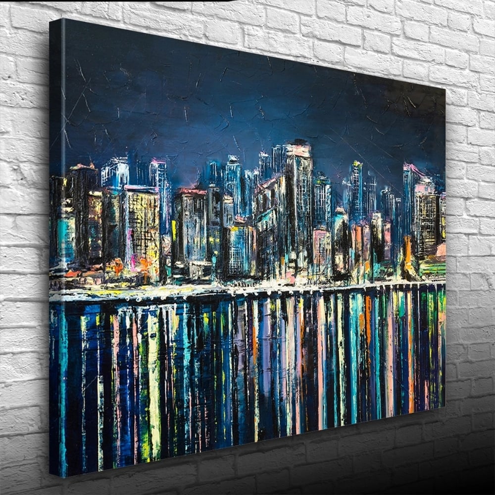 Gökdelenler ve Suya Yansıması Kanvas Tablo 50 x 70