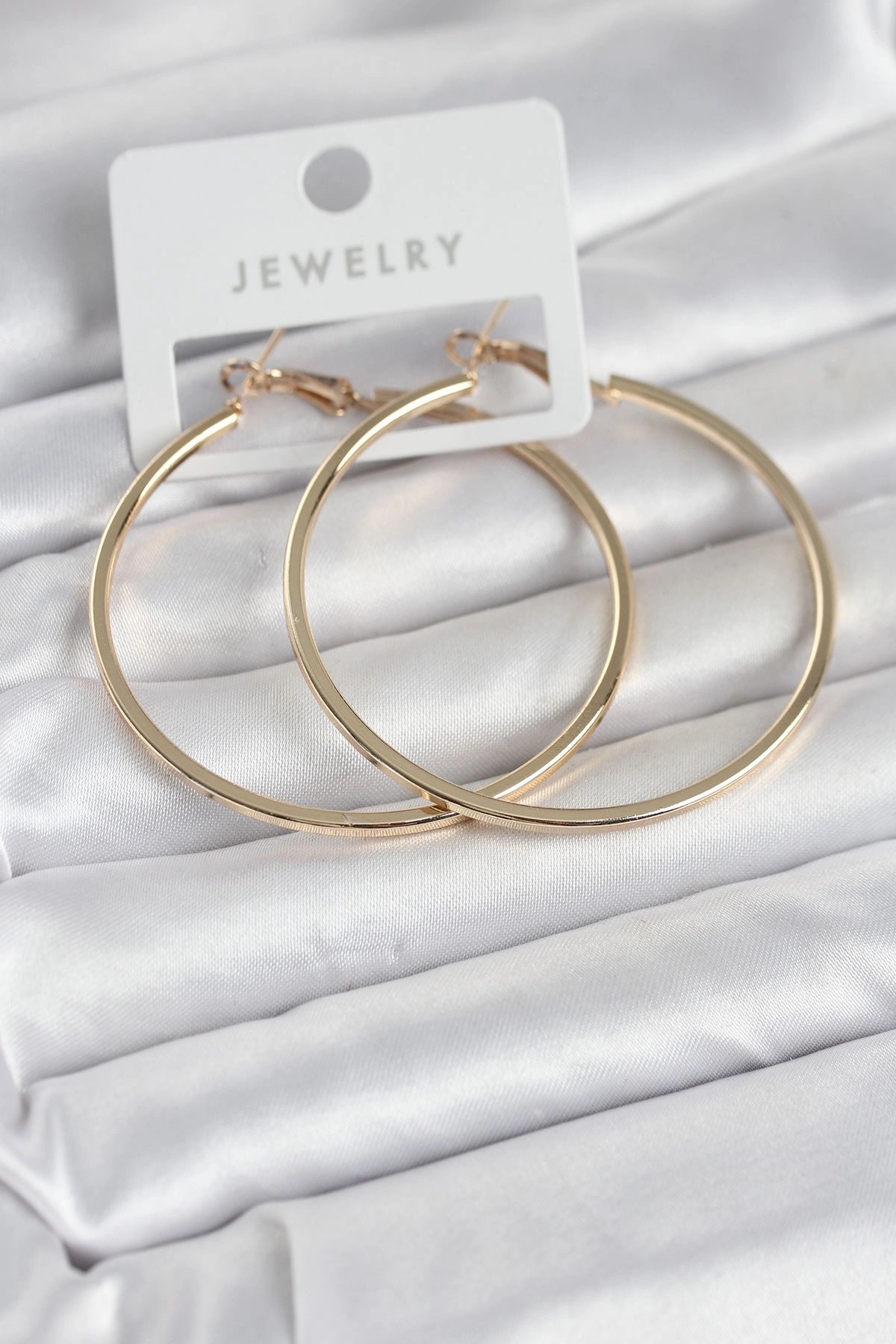 Gold Renk Pirinç Köşeli Kenar Halka 54 mm Kadın Küpe