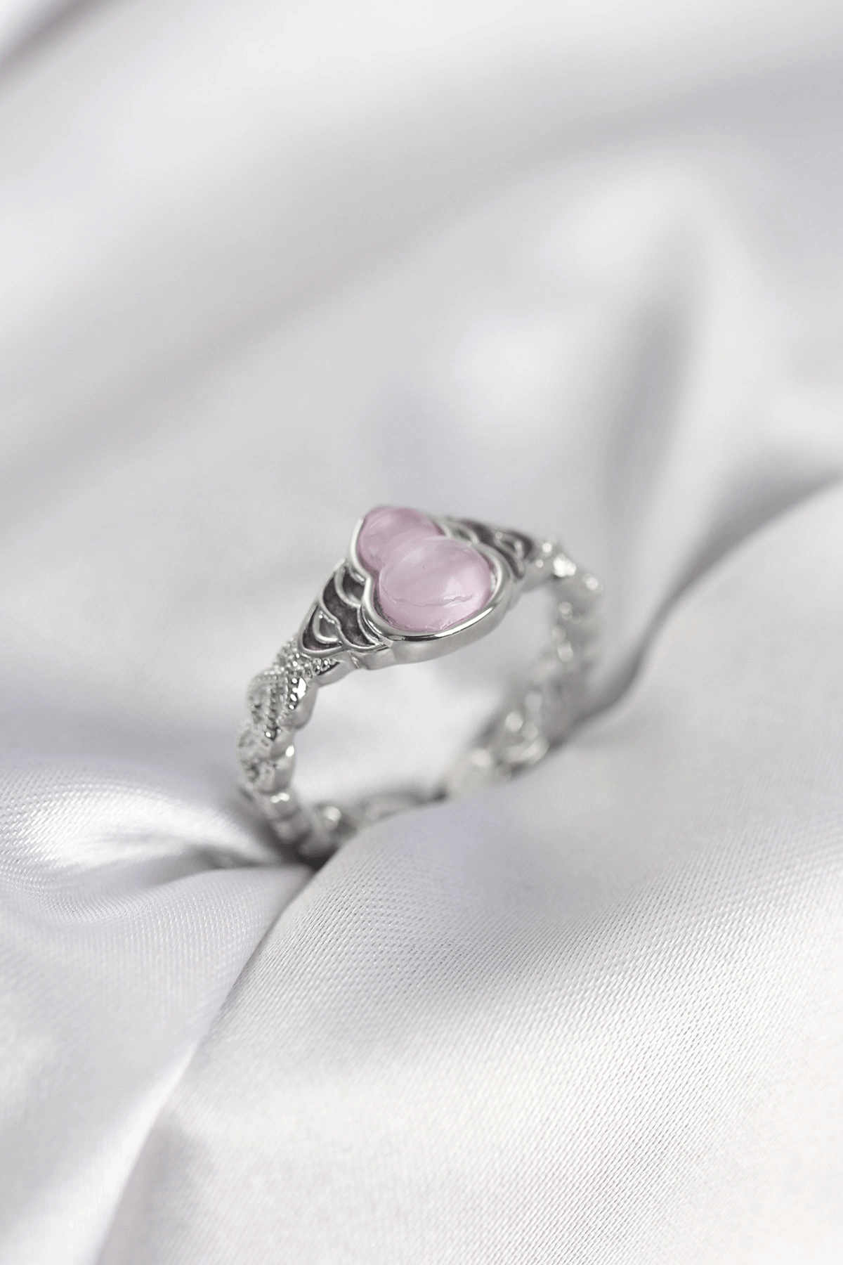 Gümüş Renk Pembe Damla Model Kadın Yüzük