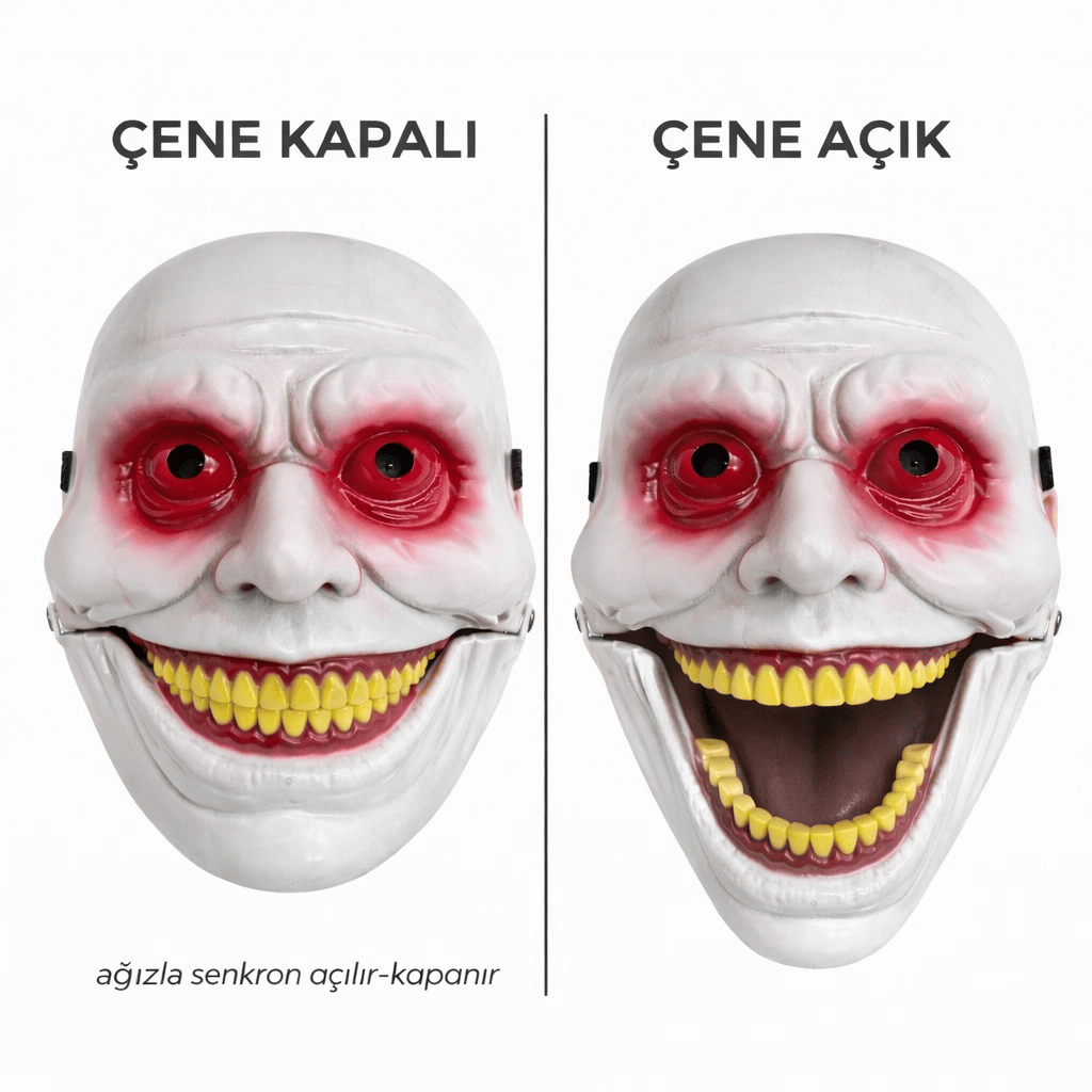 Hareketli Çene Mekanizmalı Kırmızı Korku Maskesi