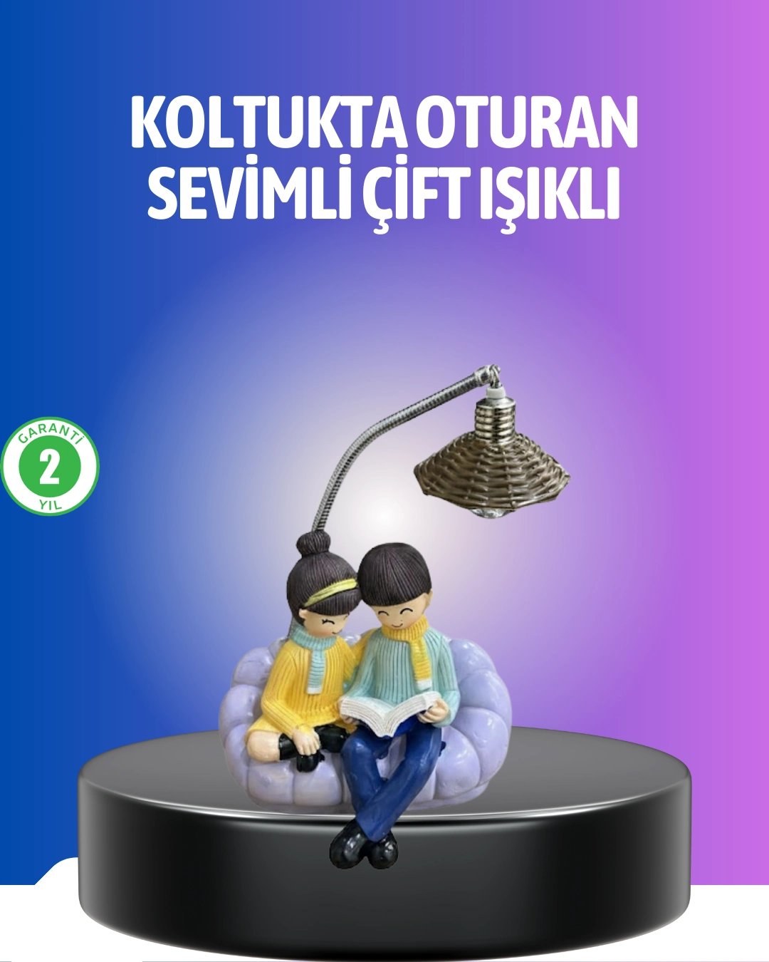Kitap Okuyan Çift Figürlü Gece Lambası Romantik Dekoratif Masa Lambası