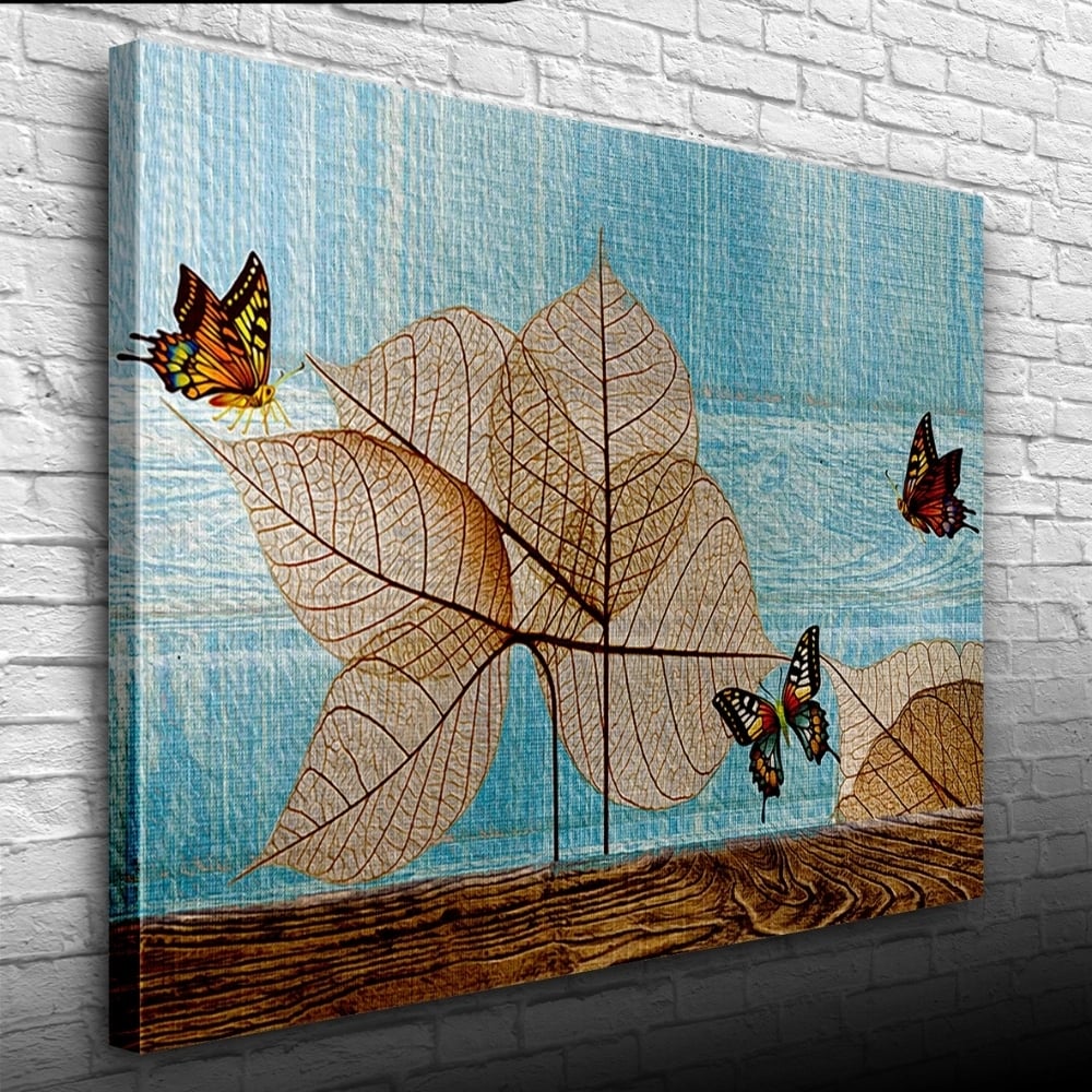 Kuru Yapraklar ve Kelebek Kanvas Tablo 50 x 70